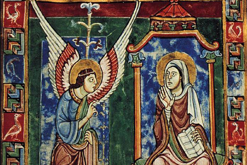 The annunciation. From the Albani Psalter. Source: Wikipedia