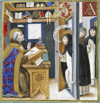 St. Bonaventure writing the Legend and Life of St. Francis. Florence 1504. British Library, MS 3229, fol 26