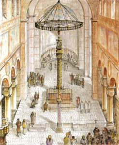 The Column and Chandelier at Hildesheim in the original position in St. Michael The Column and Chandelier at Hildesheim in the original position in St. Michael