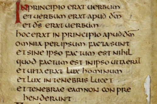 Detail of the first chapter of the Gospel of St. John from St. Cuthbert Gospel © British Library