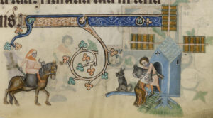 The luttrell psalter, the miller receives the grain, Psalm 87, f. 157v