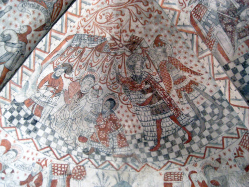 The adoration of the magi. Fresco from Tuse church c. 1460 - 80. Notice the large drinking horn carried by second king. Source: wikipedia
